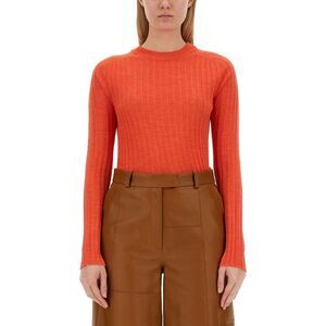 ALYSI Ribbed Knit Long Sleeve Crew Neck Top Women RED Sweaters & Knitwear